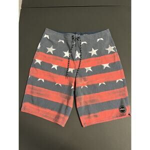 O’Neill 32 Adult Shorts Hybrid Beach Skater Blue Red USA Flag Outdoor Mens